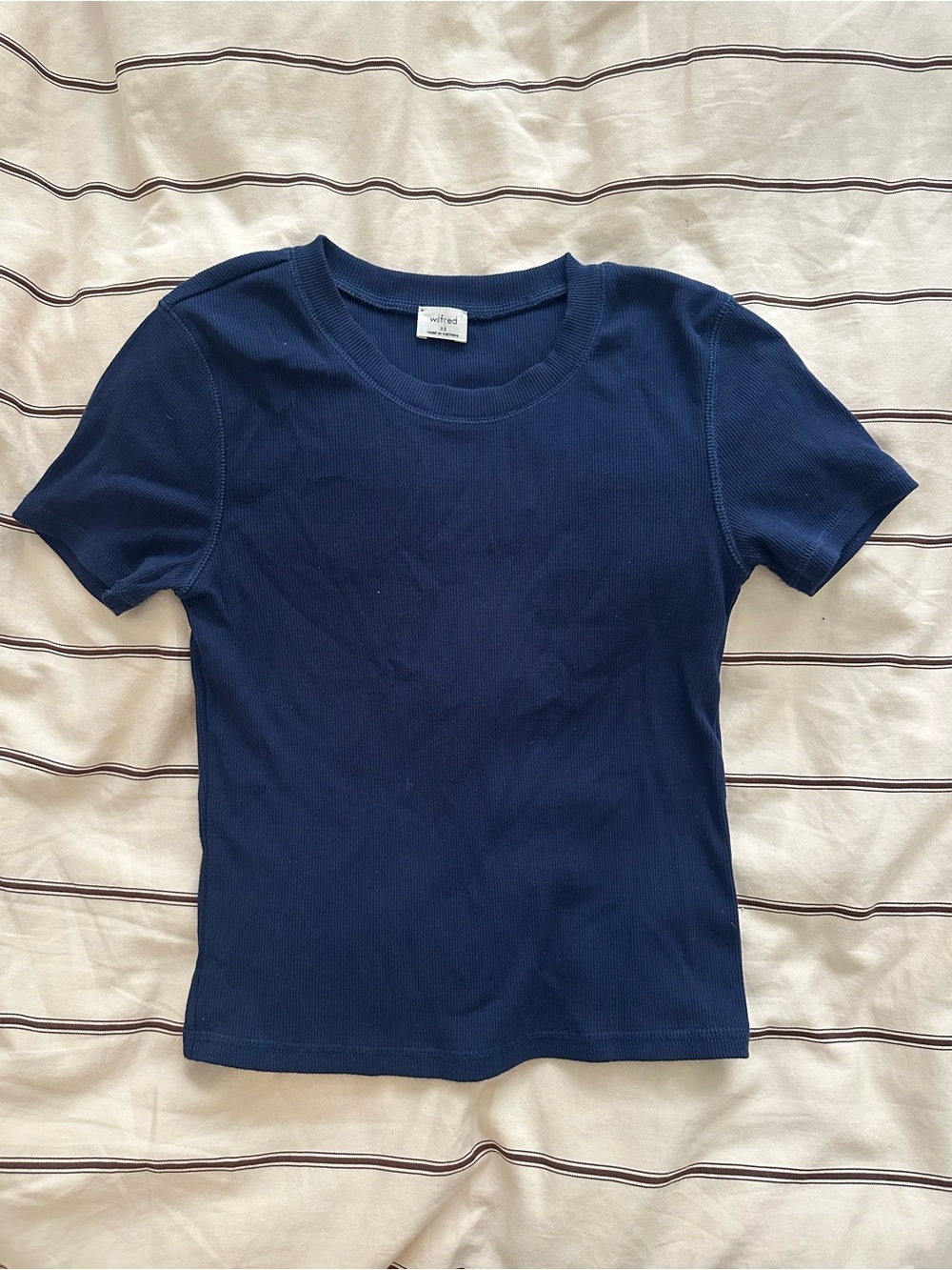 Aritzia Navy Short-Sleeve Ribbed Tee